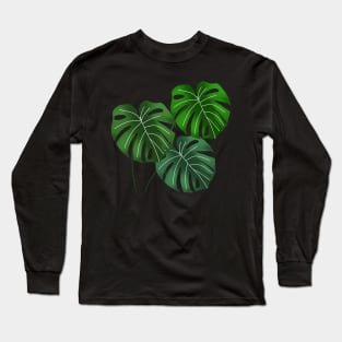 Monstera leaves - black Long Sleeve T-Shirt